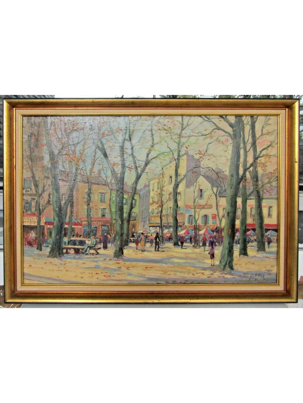 Impressionist Autumn Cityscape Early 20th-Century Oil on Canvas Framed Signed
